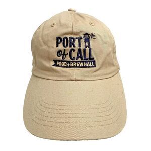 Port of Call Food & Brew Hall Dad Hat Tan Adjustable Strap Back Unstructured